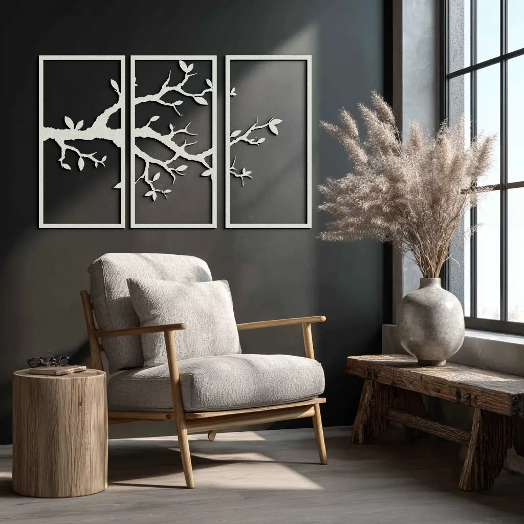Branch Metal Wall Art – 3-Panel Minimalist Tree Design - KAF218 by Enova Art