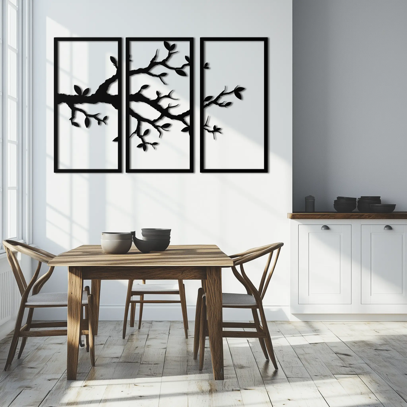 Branch Metal Wall Art – 3-Panel Minimalist Tree Design - KAF218 by Enova Art