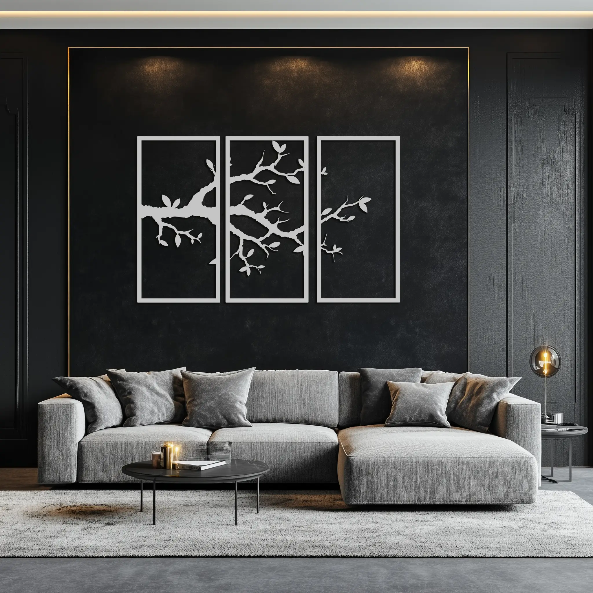 Branch Metal Wall Art – 3-Panel Minimalist Tree Design - KAF218 by Enova Art