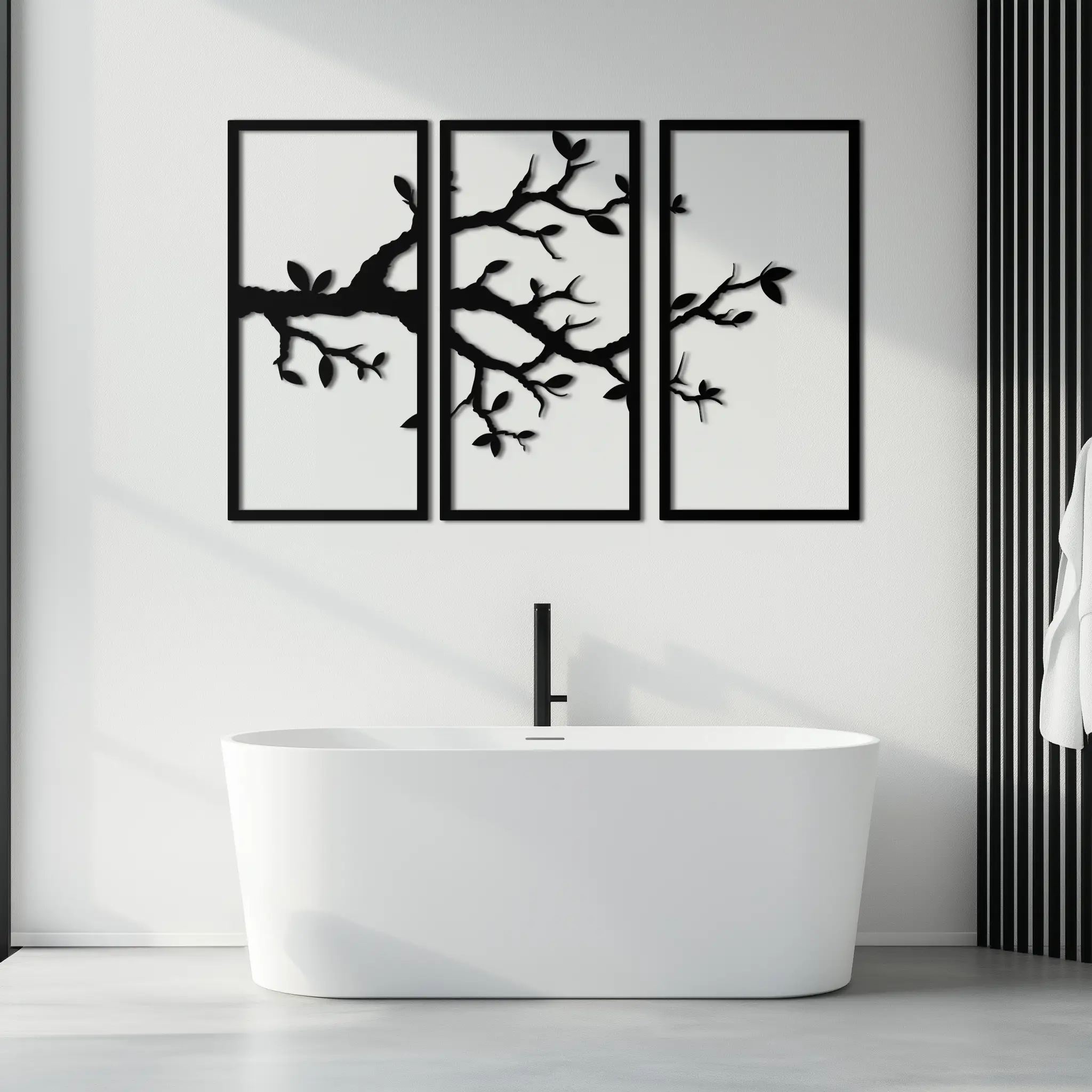 Branch Metal Wall Art – 3-Panel Minimalist Tree Design - KAF218 by Enova Art