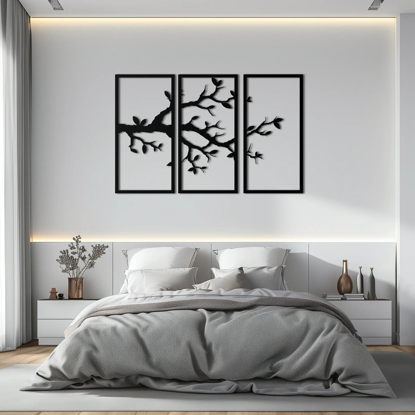 Branch Metal Wall Art – 3-Panel Minimalist Tree Design - KAF218 by Enova Art