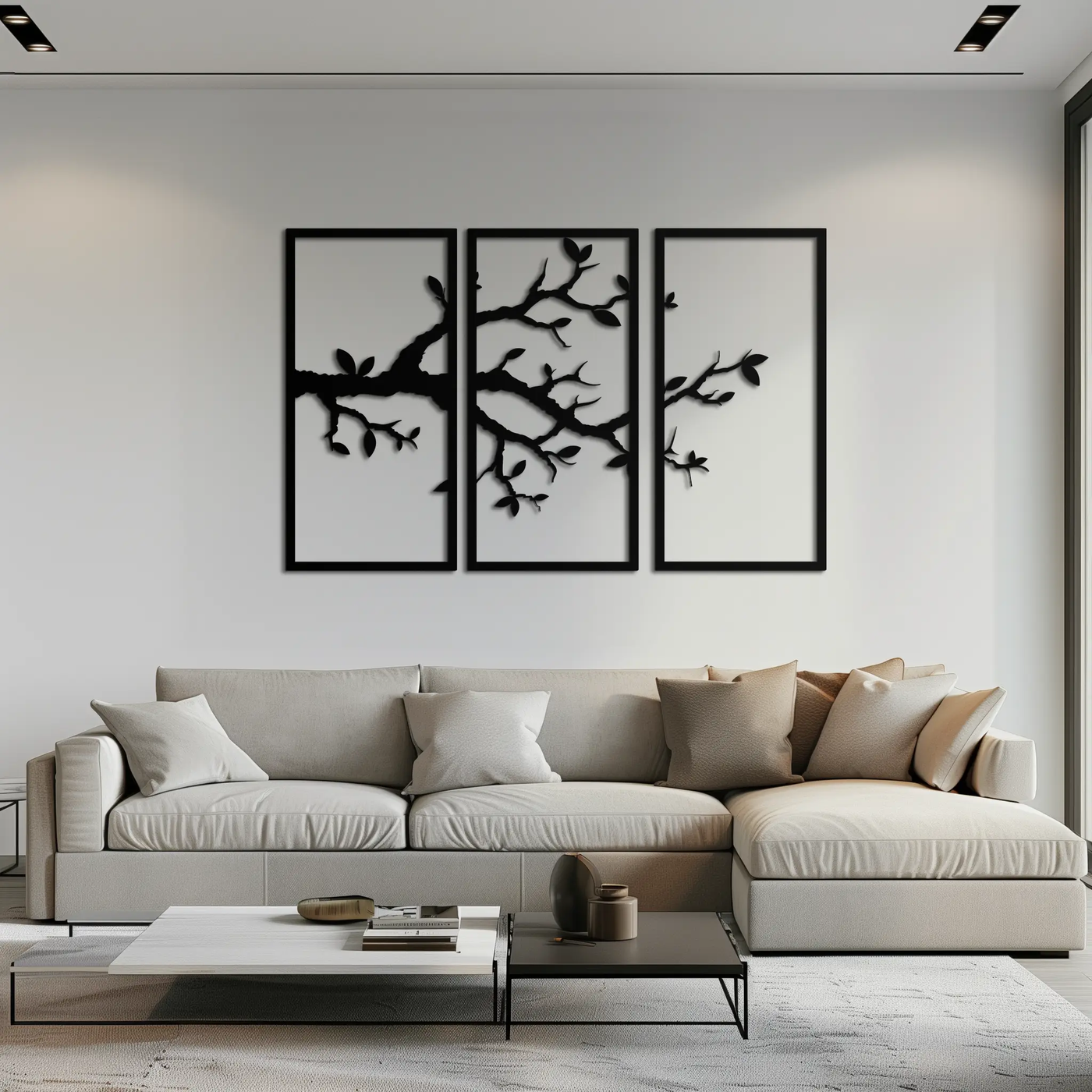 Branch Metal Wall Art – 3-Panel Minimalist Tree Design - KAF218 by Enova Art