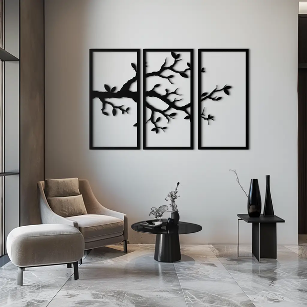 Branch Metal Wall Art – 3-Panel Minimalist Tree Design - KAF218