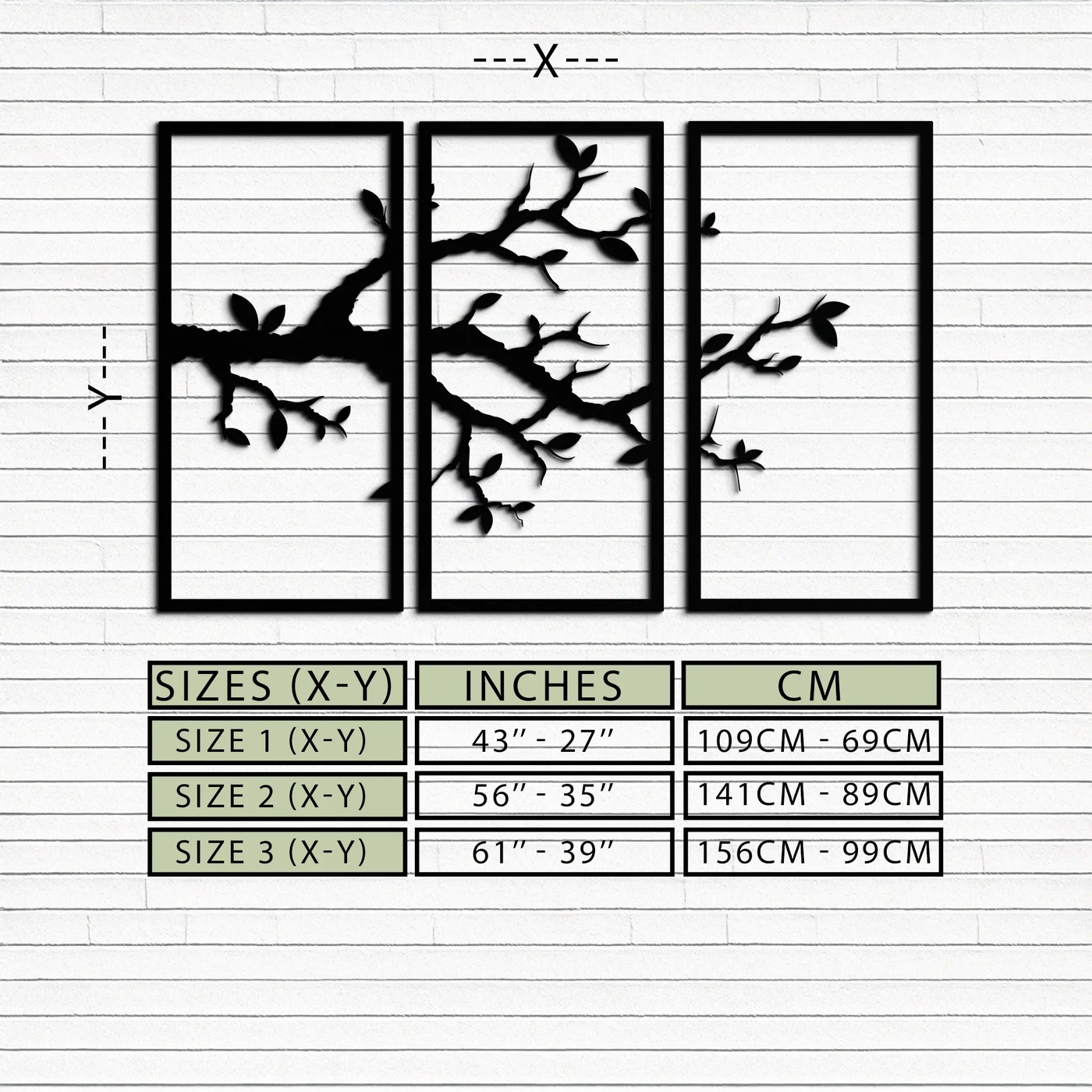 Branch Metal Wall Art – 3-Panel Minimalist Tree Design - KAF218 by Enova Art