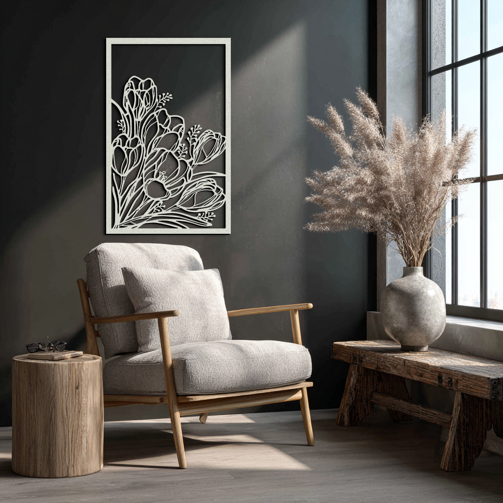 Floral Metal Wall Art – Elegant Botanical Home Decor - KAF219 by Enova Art
