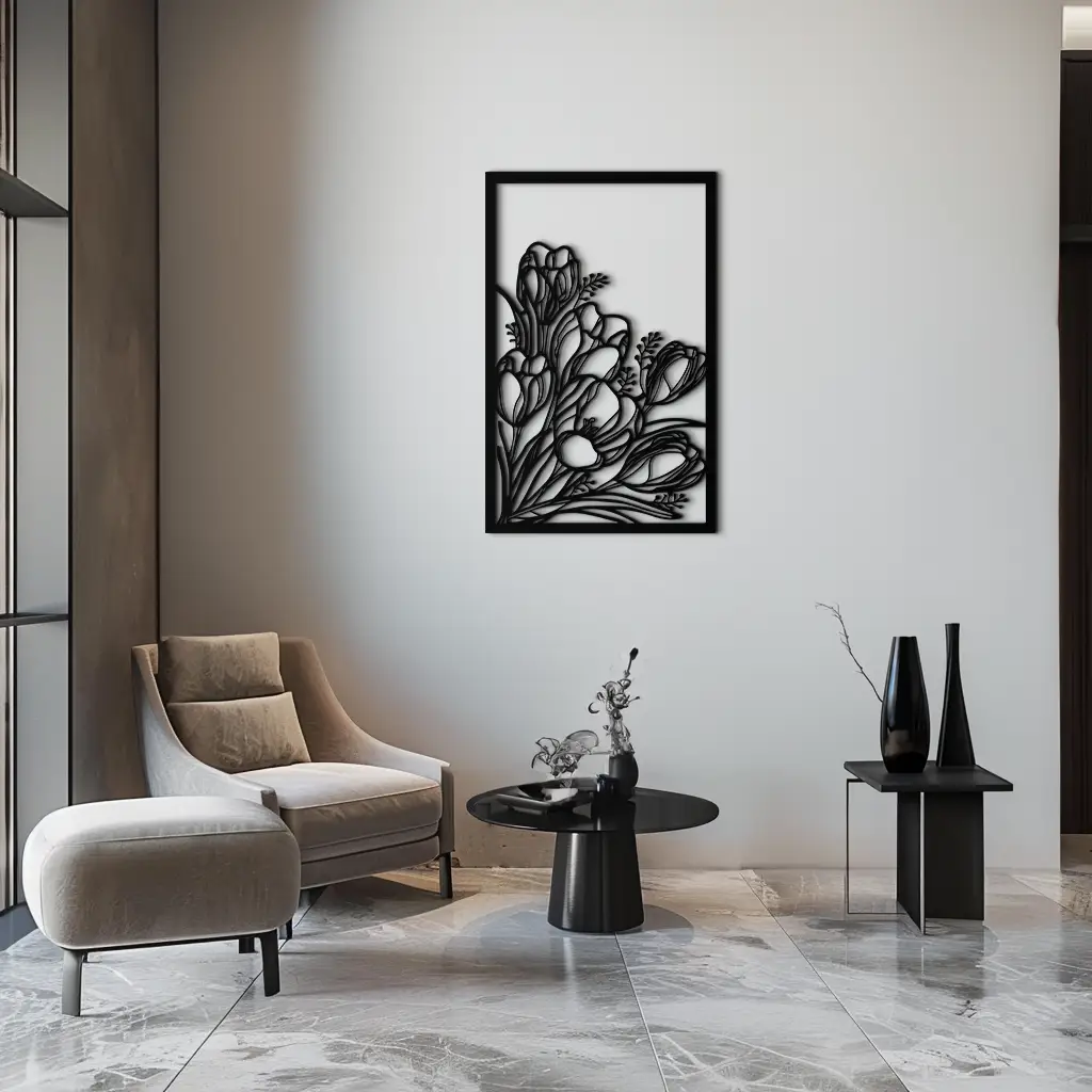 Floral Metal Wall Art – Elegant Botanical Home Decor - KAF219 by Enova Art