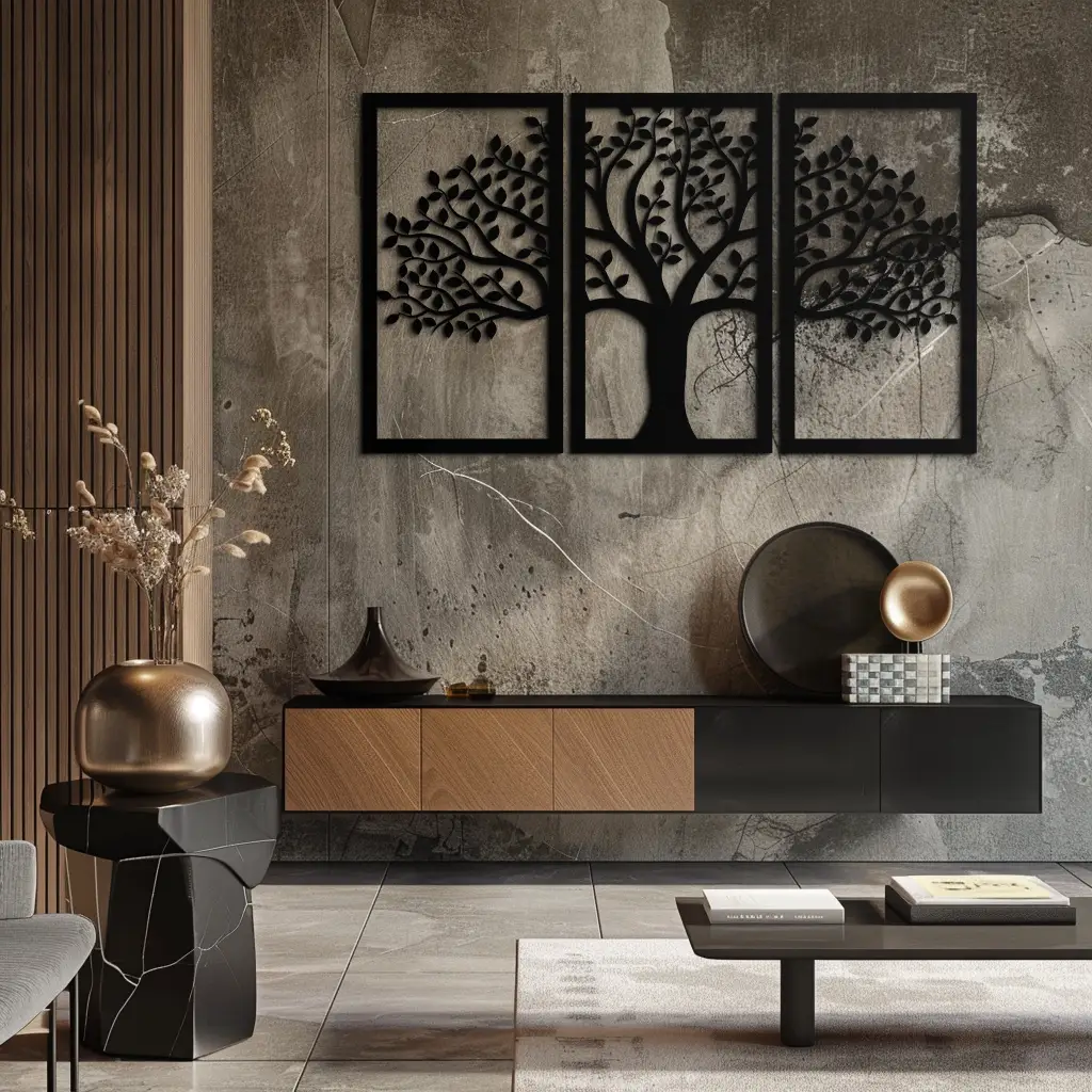 Tree of Life Metal Wall Art – 3-Panel Nature Decor - KAF221 by Enova Art
