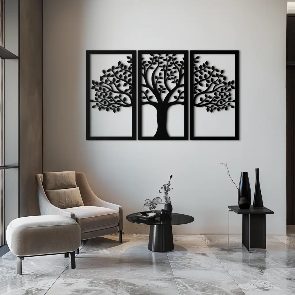 Tree of Life Metal Wall Art – 3-Panel Nature Decor - KAF221 by Enova Art