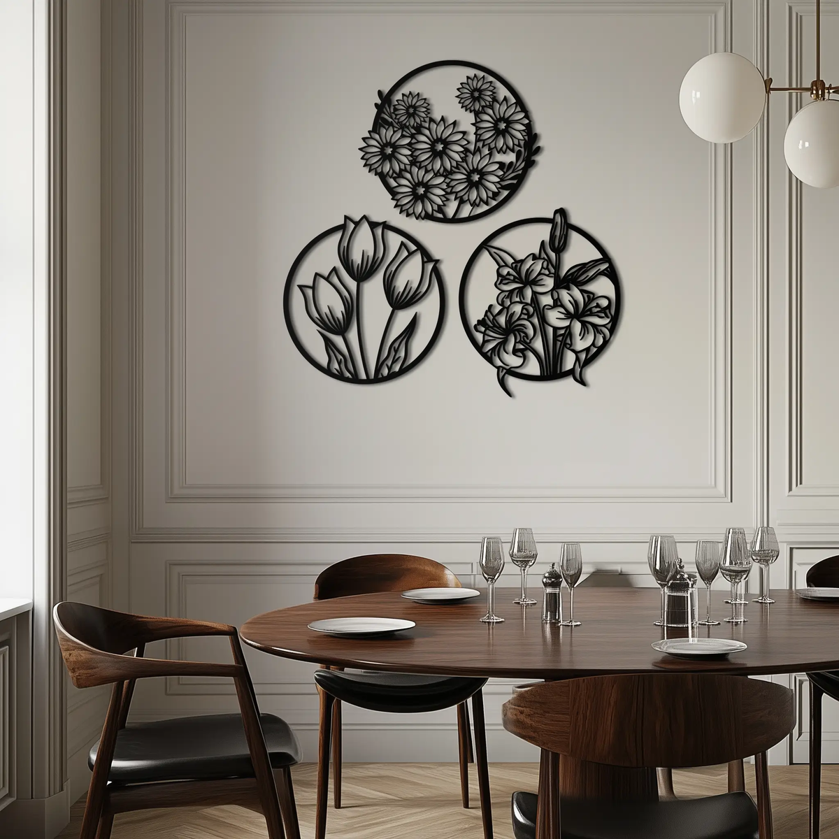 Floral Harmony Metal Wall Art - Set of Three Elegant Botanical Designs - KAF223 by Enova Art