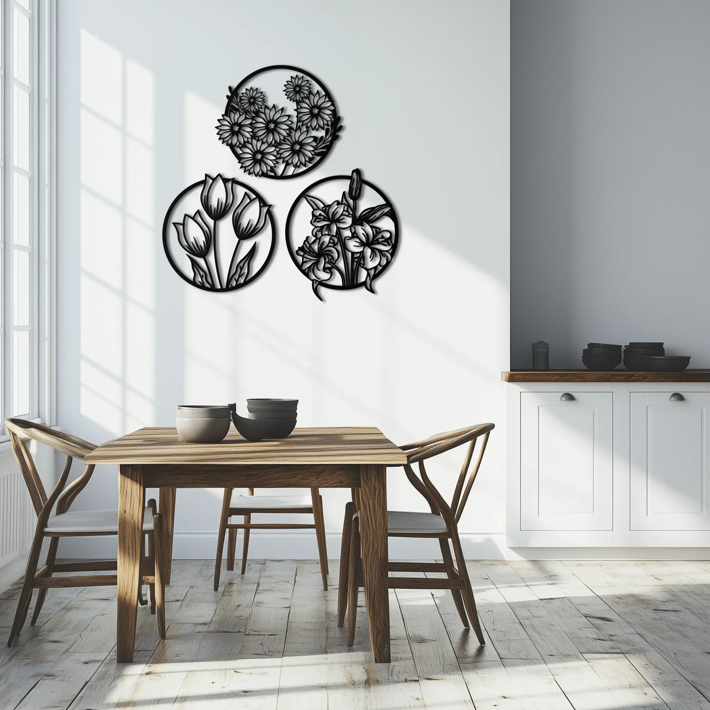 Floral Harmony Metal Wall Art - Set of Three Elegant Botanical Designs - KAF223 by Enova Art