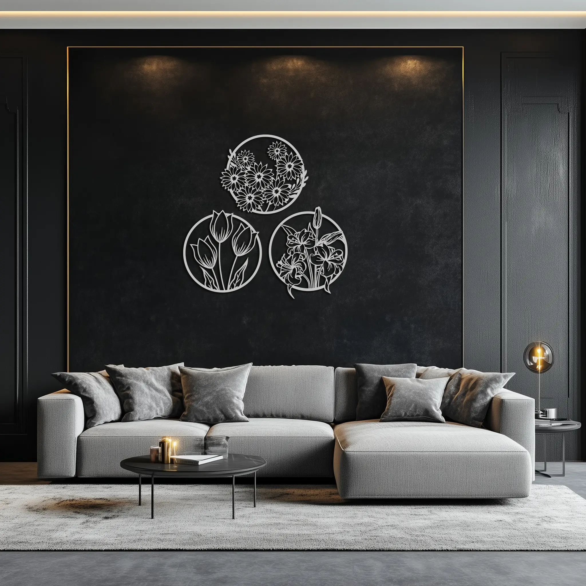Floral Harmony Metal Wall Art - Set of Three Elegant Botanical Designs - KAF223 by Enova Art