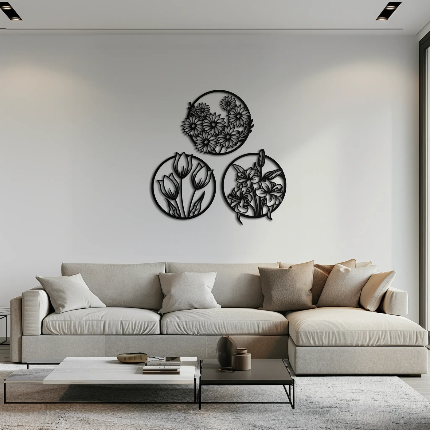 Floral Harmony Metal Wall Art - Set of Three Elegant Botanical Designs - KAF223 by Enova Art