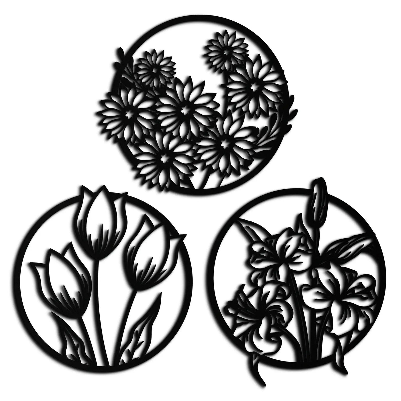 Floral Harmony Metal Wall Art - Set of Three Elegant Botanical Designs - KAF223 by Enova Art
