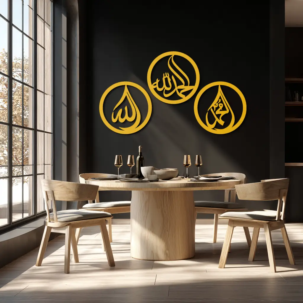Alhamdulillah, Hamd, Allah Metal Wall Art - Elegant Islamic Calligraphy Set - KAF234 by Enova Art