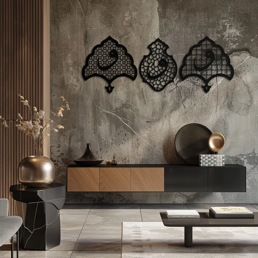 Vav Calligraphy Metal Wall Art - Set of Three Elegant Islamic Designs - KAF243 by Enova Art