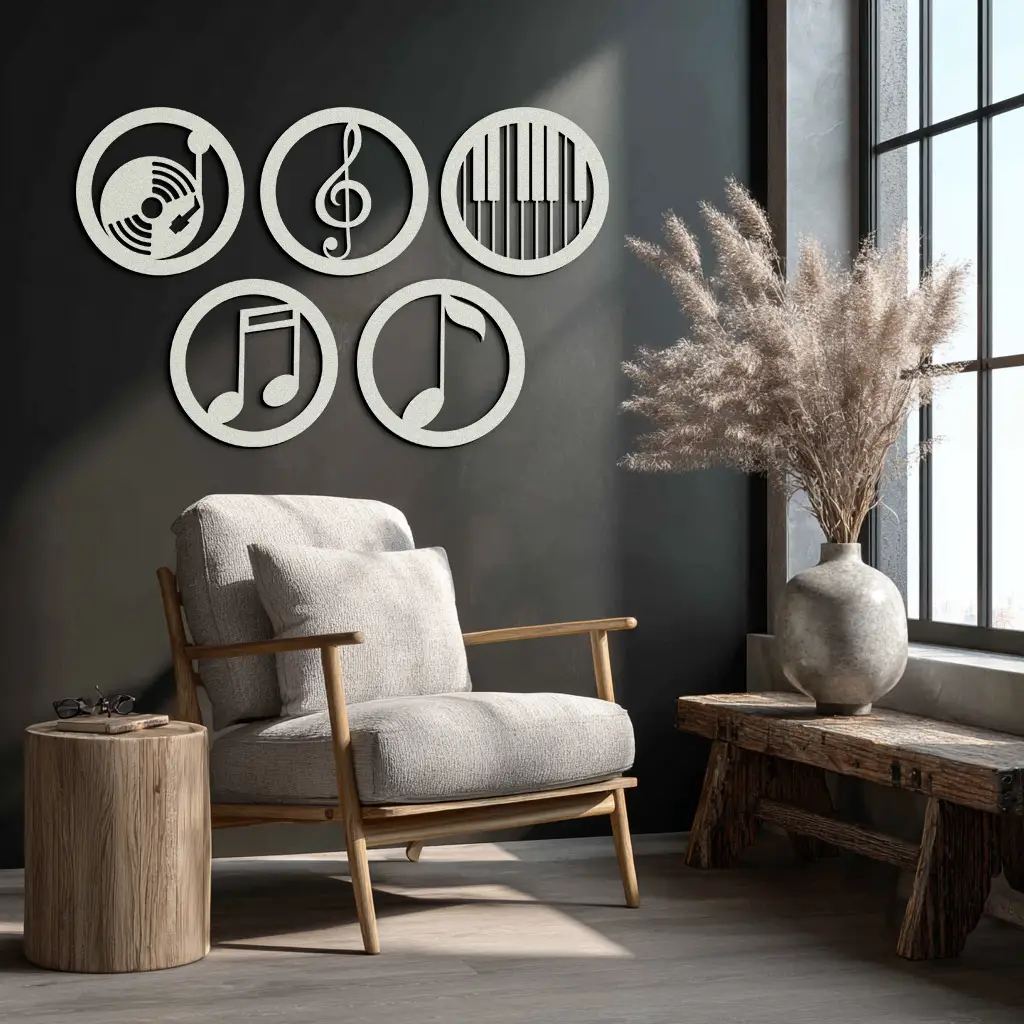 Music Notes & Instruments Wall Art - Modern Metal Music Decor- KAF257 by Enova Art