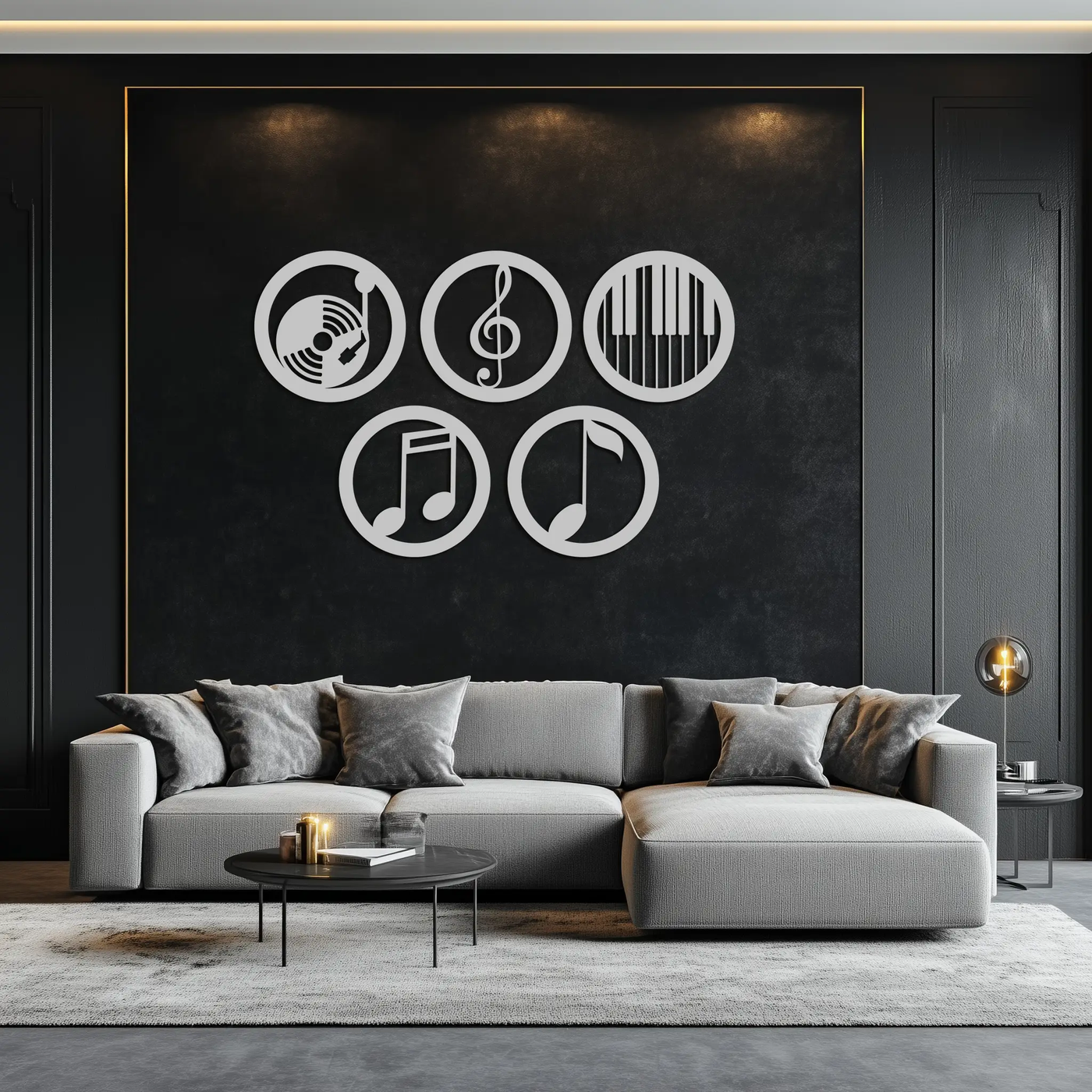 Music Notes & Instruments Wall Art - Modern Metal Music Decor- KAF257 by Enova Art