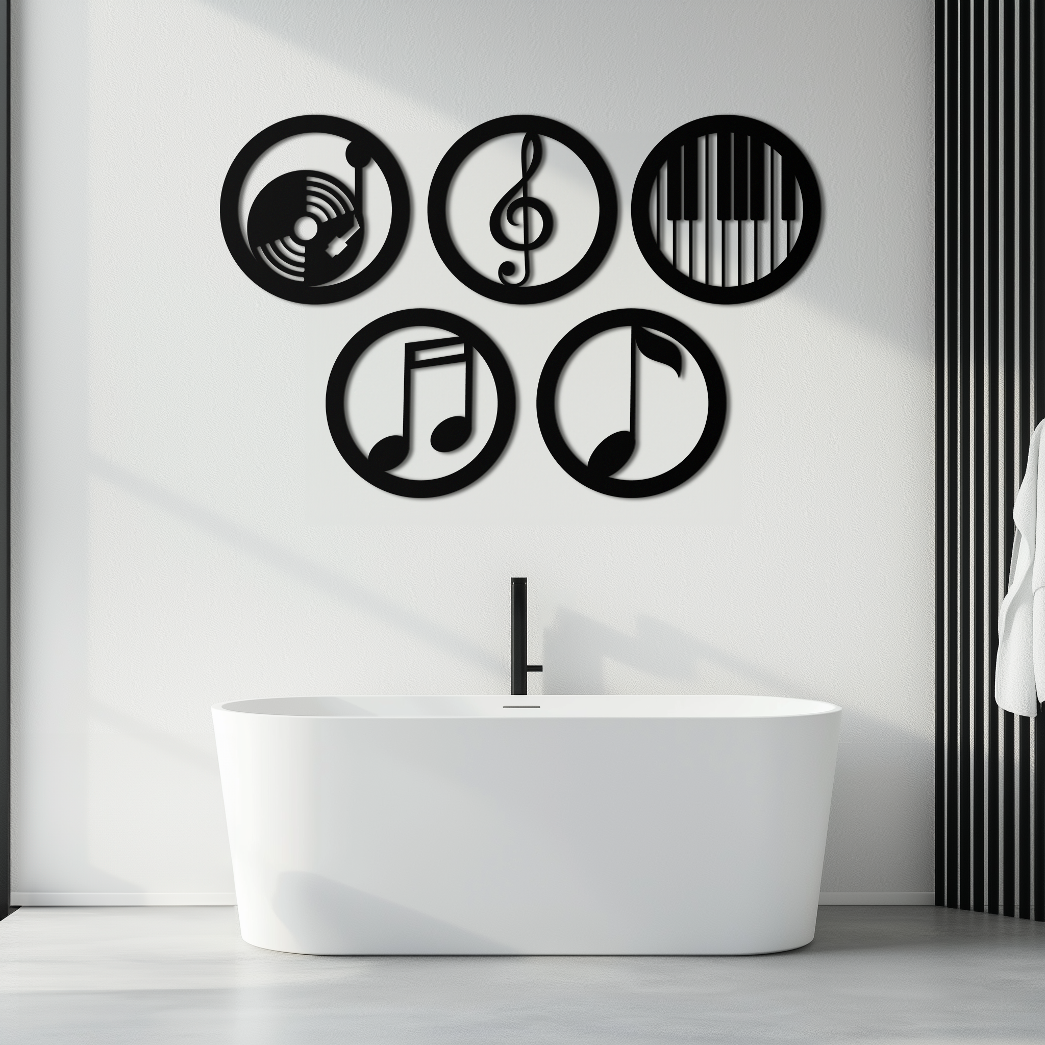 Music Notes & Instruments Wall Art - Modern Metal Music Decor- KAF257 by Enova Art