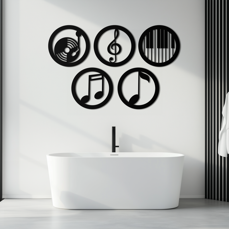 Music Notes & Instruments Wall Art - Modern Metal Music Decor- KAF257 by Enova Art