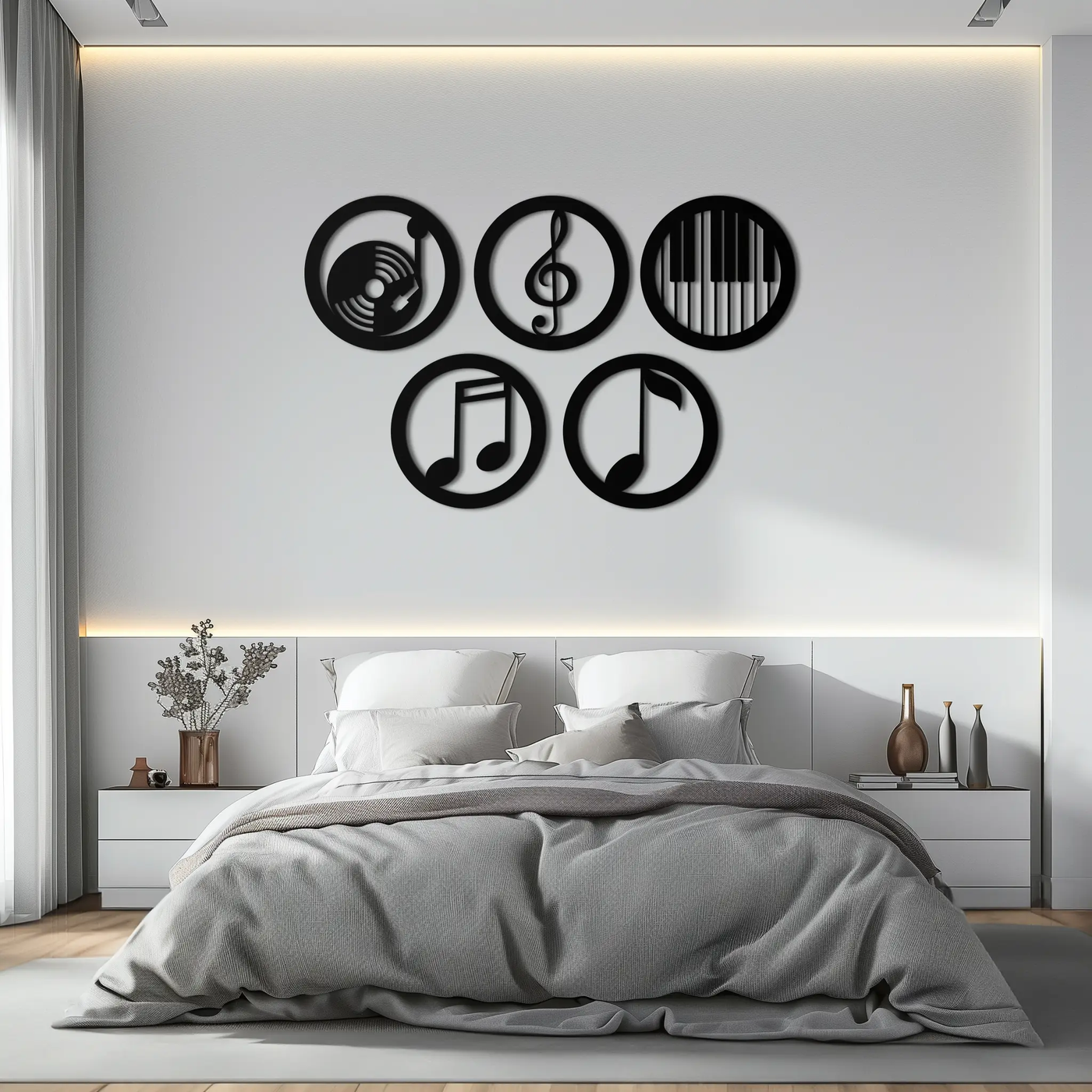 Music Notes & Instruments Wall Art - Modern Metal Music Decor- KAF257 by Enova Art