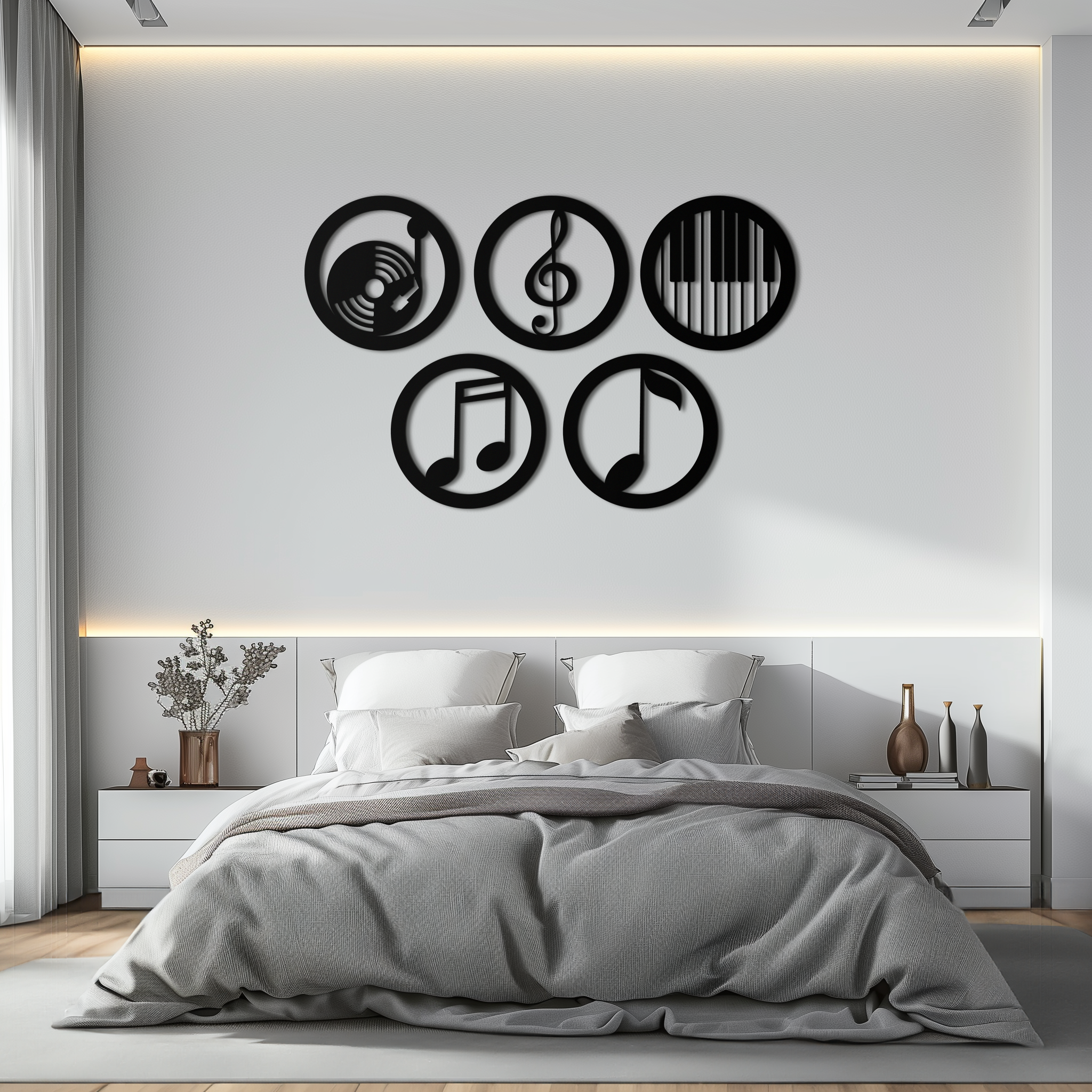 Music Notes & Instruments Wall Art - Modern Metal Music Decor- KAF257 by Enova Art