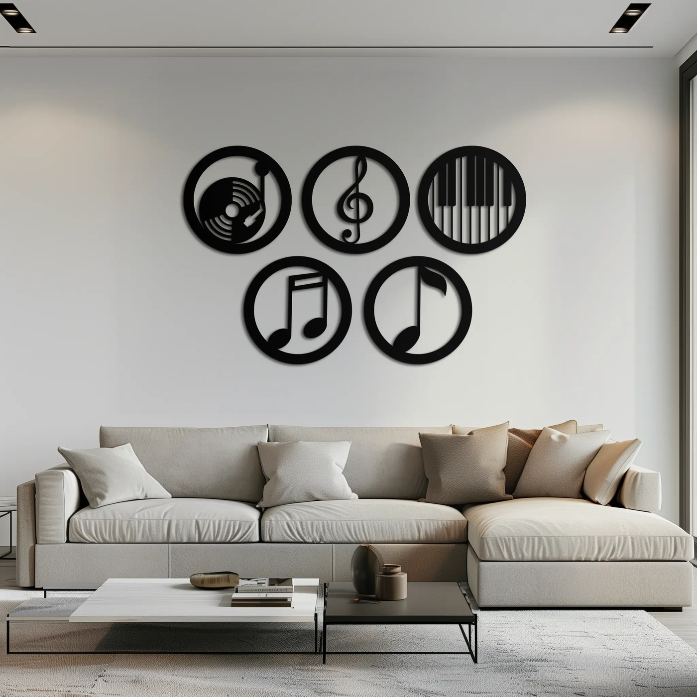 Music Notes & Instruments Wall Art - Modern Metal Music Decor- KAF257 by Enova Art