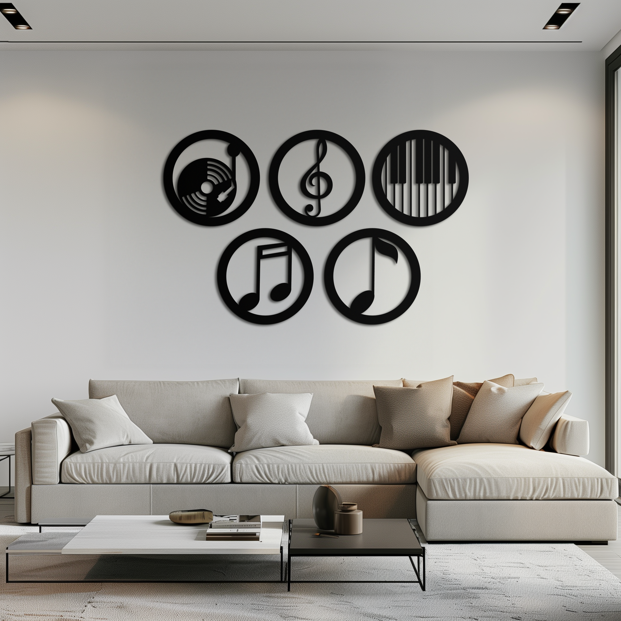 Music Notes & Instruments Wall Art - Modern Metal Music Decor- KAF257 by Enova Art