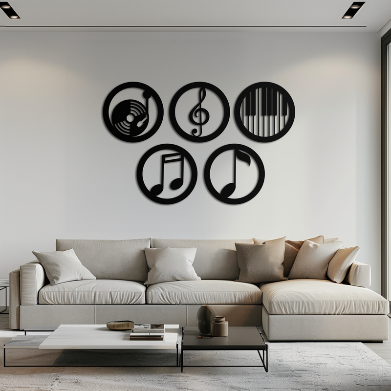 Music Notes & Instruments Wall Art - Modern Metal Music Decor- KAF257 by Enova Art