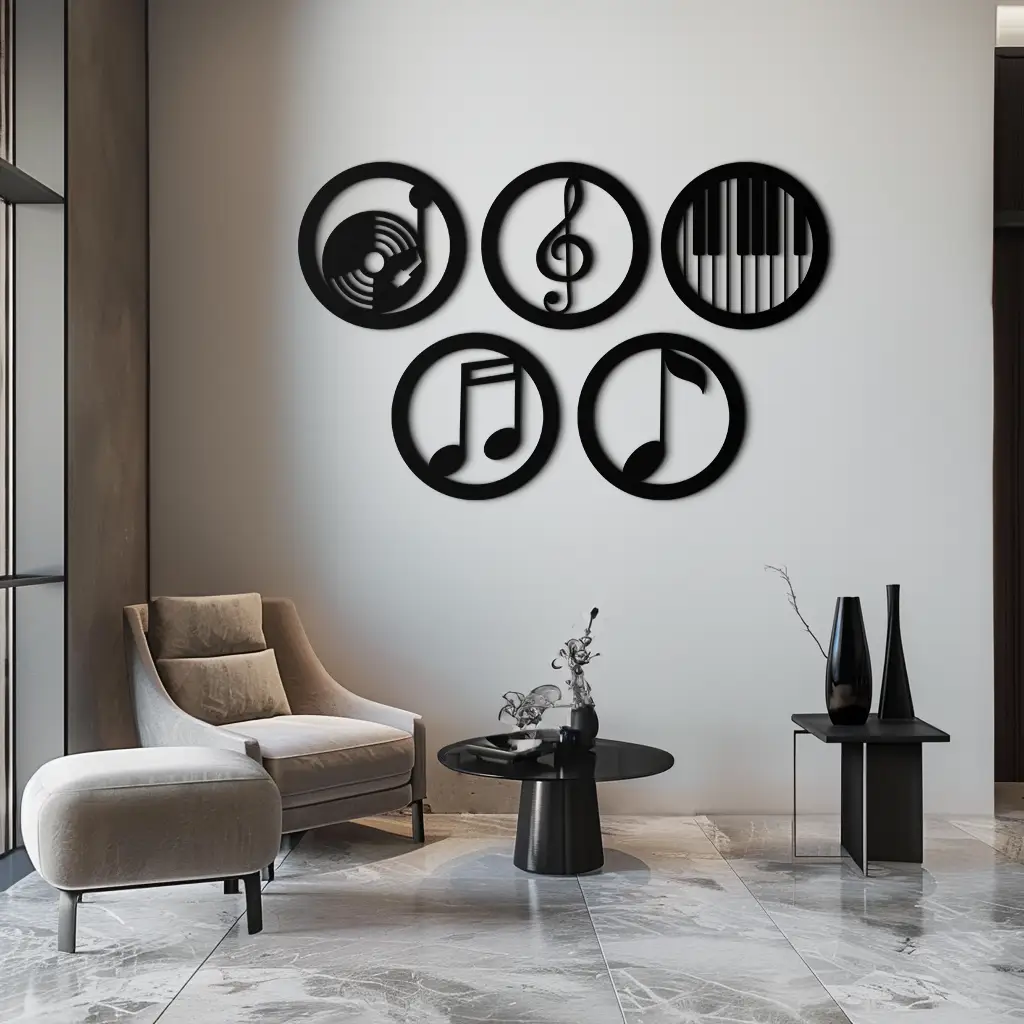 Music Notes & Instruments Wall Art - Modern Metal Music Decor- KAF257 by Enova Art