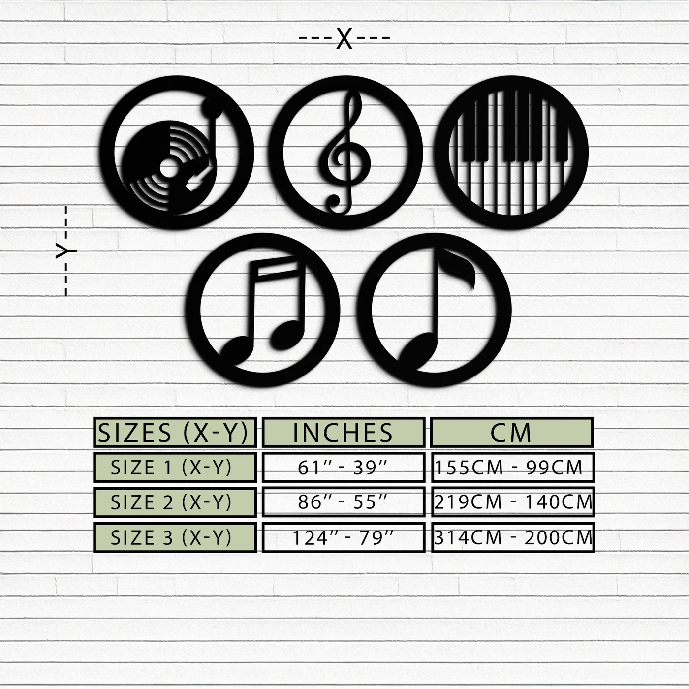 Music Notes & Instruments Wall Art - Modern Metal Music Decor- KAF257 by Enova Art