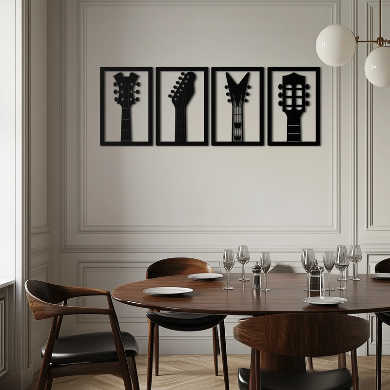 Guitar Headstock Metal Wall Art - 4-Piece Music Decor- KAF260 by Enova Art