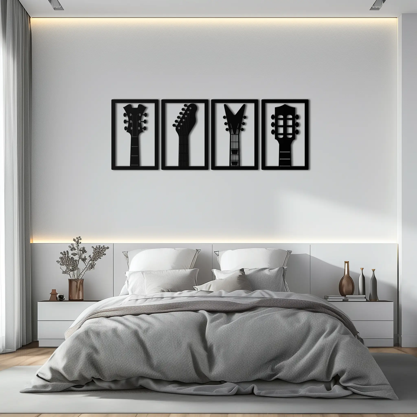 Guitar Headstock Metal Wall Art - 4-Piece Music Decor- KAF260 by Enova Art