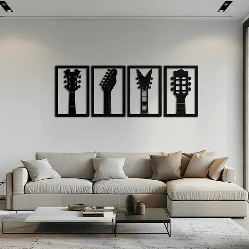 Guitar Headstock Metal Wall Art - 4-Piece Music Decor- KAF260 by Enova Art
