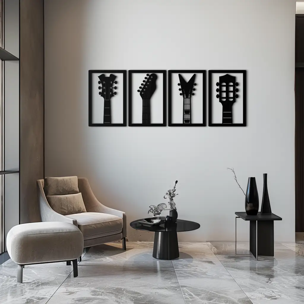 Guitar Headstock Metal Wall Art - 4-Piece Music Decor- KAF260 by Enova Art