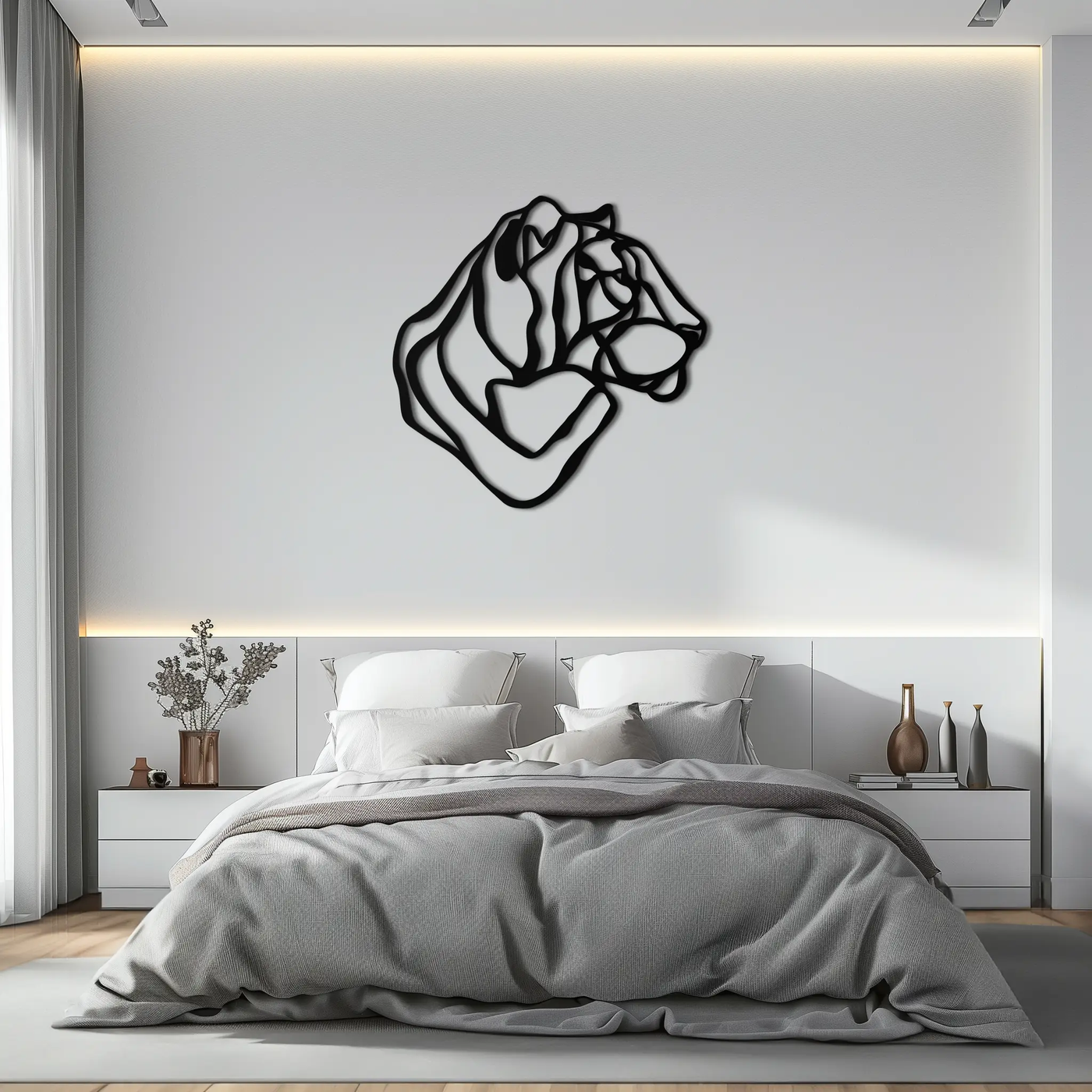 Line Lion Metal Wall Art - Modern Abstract Animal Decor- KAF264 by Enova Art