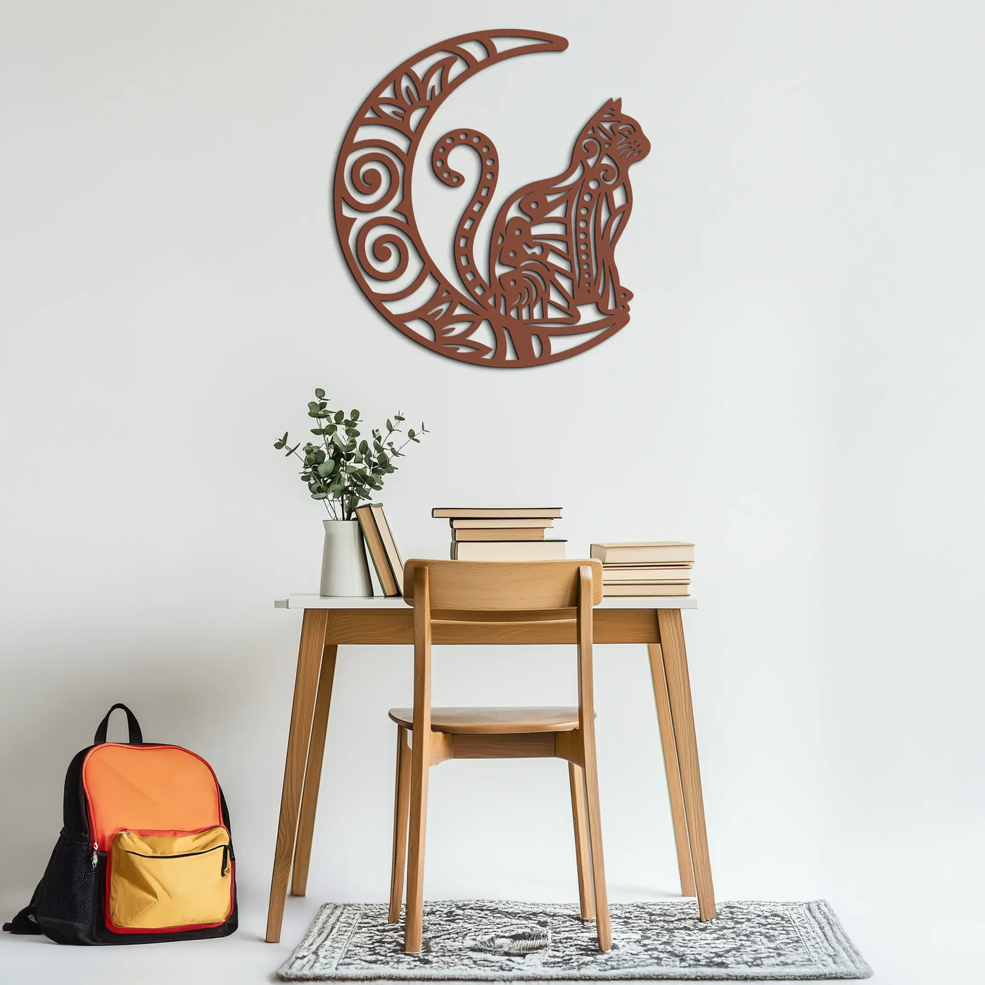 Moon & Cat Metal Wall Art – Mystical Feline Decor - KAF266 by Enova Art