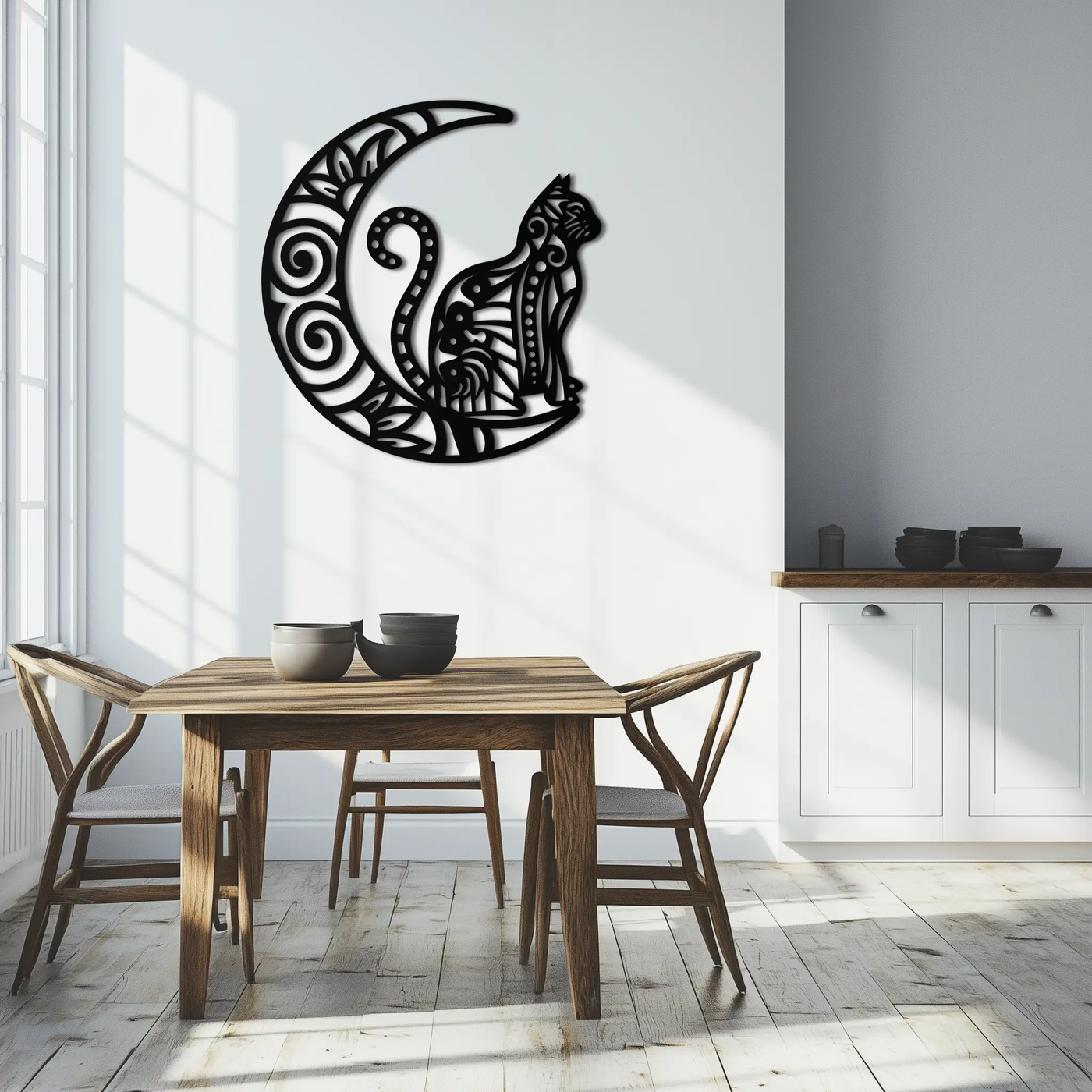 Moon & Cat Metal Wall Art – Mystical Feline Decor - KAF266 by Enova Art