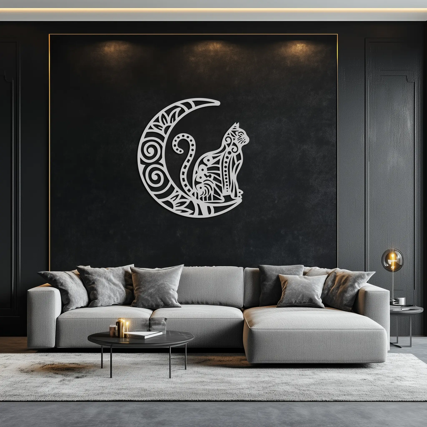 Moon & Cat Metal Wall Art – Mystical Feline Decor - KAF266 by Enova Art