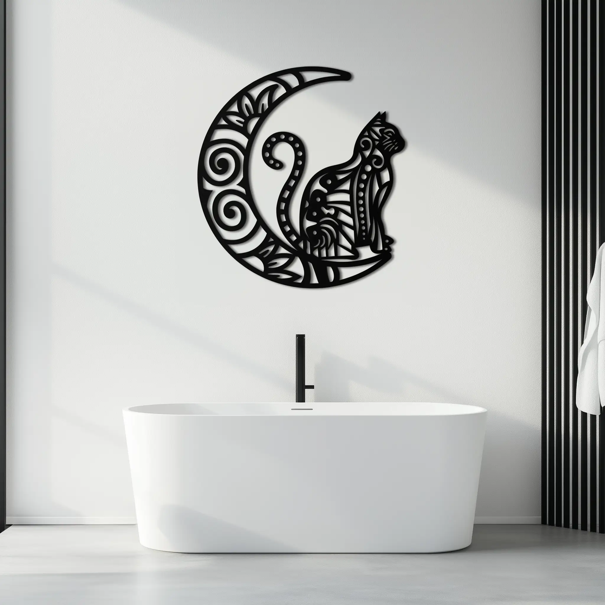 Moon & Cat Metal Wall Art – Mystical Feline Decor - KAF266 by Enova Art