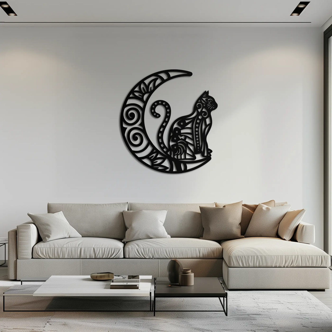 Moon & Cat Metal Wall Art – Mystical Feline Decor - KAF266 by Enova Art