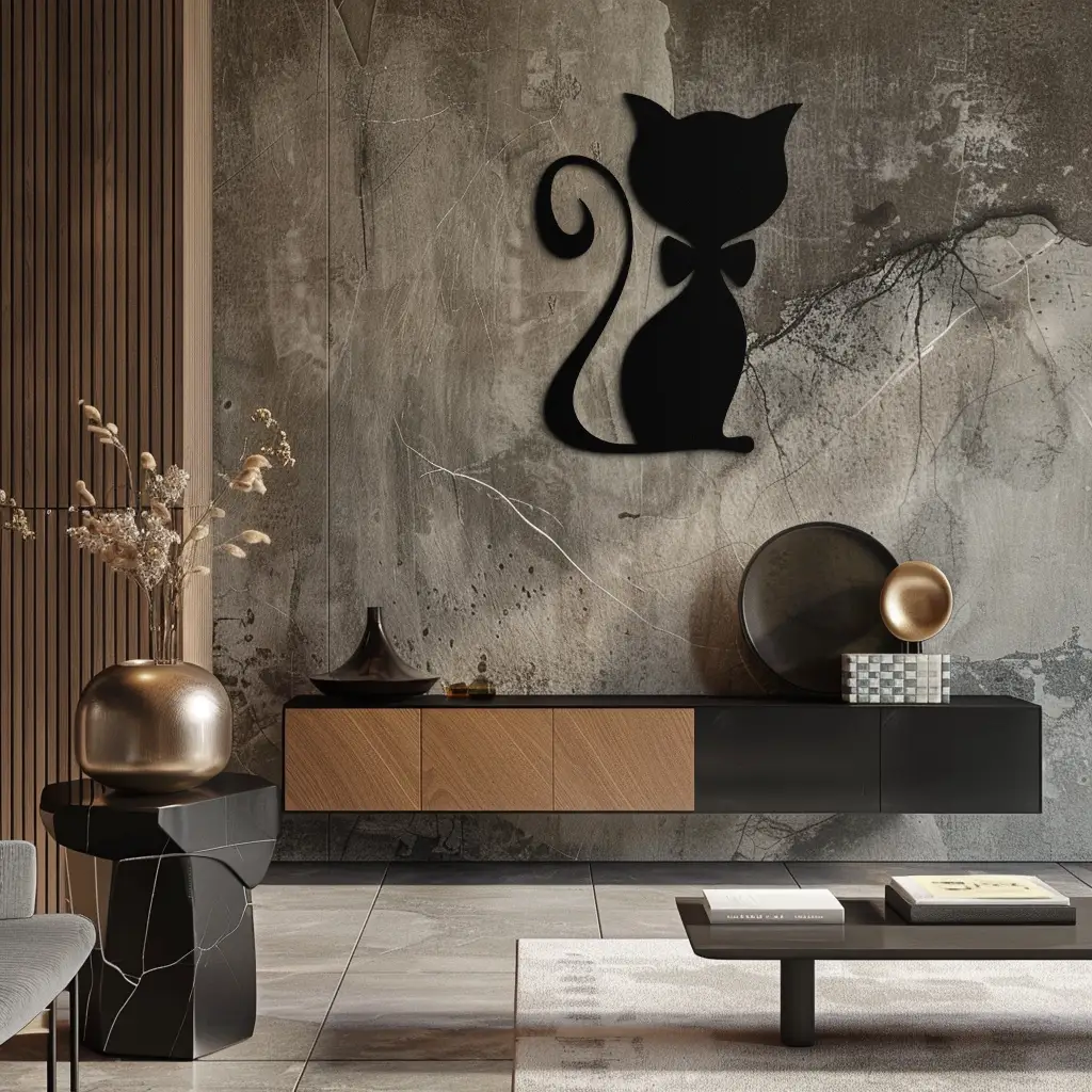 Cute Cat Metal Wall Art – Minimalist Feline Decor - KAF268 by Enova Art