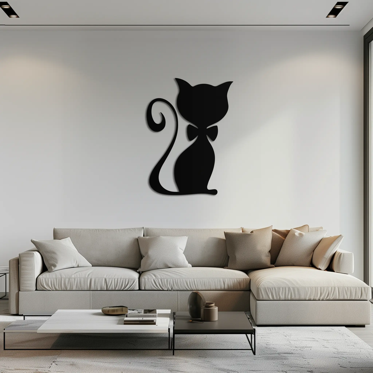 Cute Cat Metal Wall Art – Minimalist Feline Decor - KAF268 by Enova Art