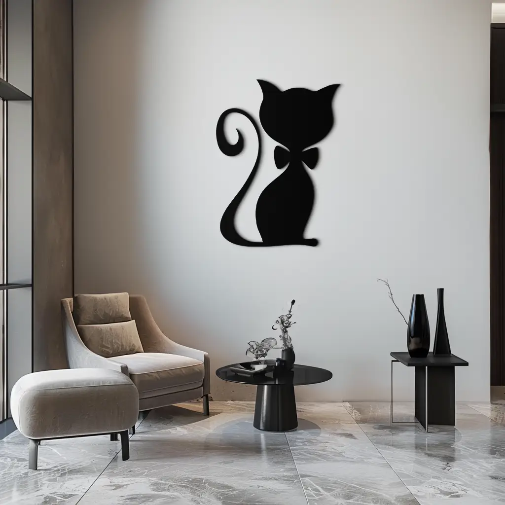 Cute Cat Metal Wall Art – Minimalist Feline Decor - KAF268 by Enova Art