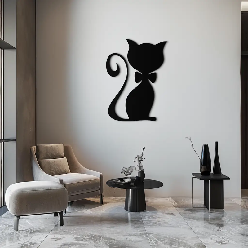 Cute Cat Metal Wall Art – Minimalist Feline Decor - KAF268 by Enova Art