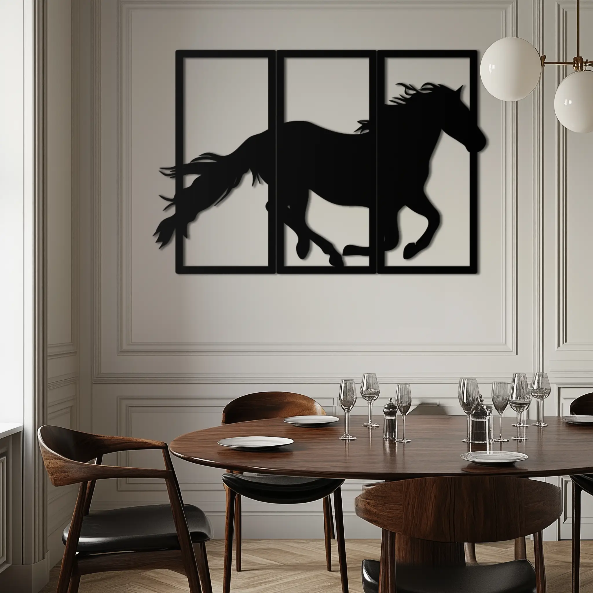Galloping Horse Metal Wall Art – 3-Panel Western Decor - KAF270 by Enova Art