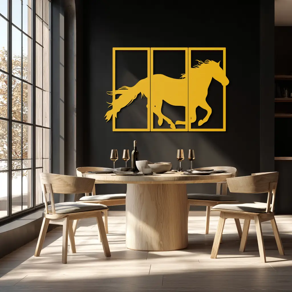 Galloping Horse Metal Wall Art – 3-Panel Western Decor - KAF270 by Enova Art