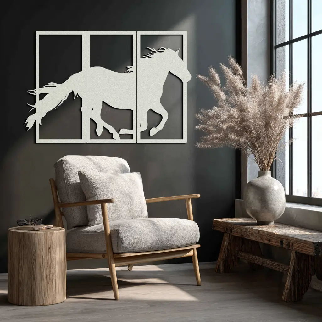 Galloping Horse Metal Wall Art – 3-Panel Western Decor - KAF270 by Enova Art