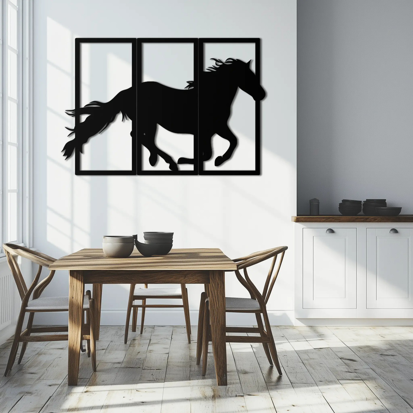 Galloping Horse Metal Wall Art – 3-Panel Western Decor - KAF270 by Enova Art