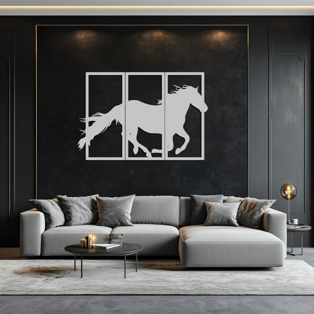 Galloping Horse Metal Wall Art – 3-Panel Western Decor - KAF270 by Enova Art