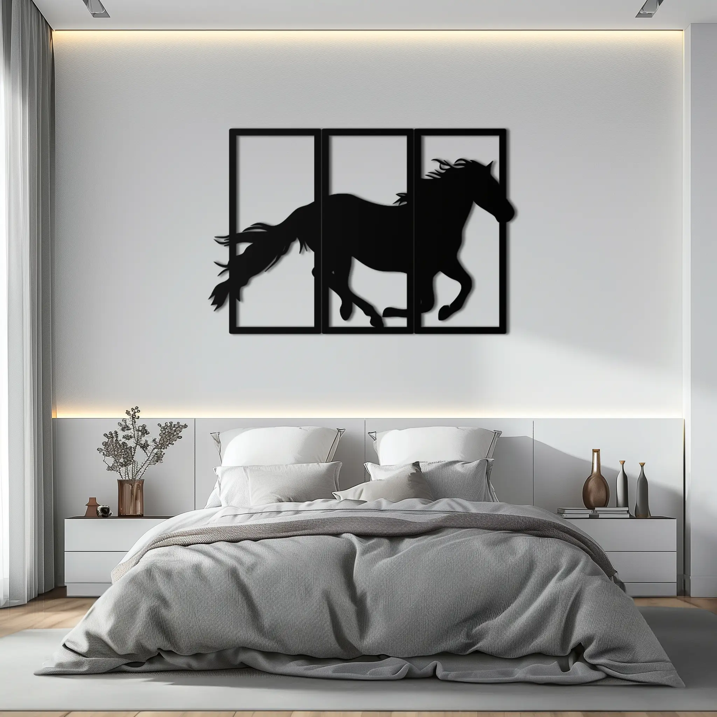 Galloping Horse Metal Wall Art – 3-Panel Western Decor - KAF270 by Enova Art